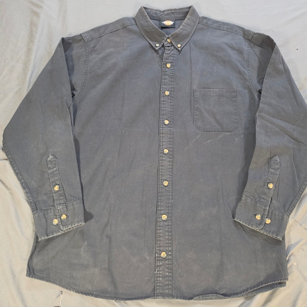 Dickies Mens Black Cotton Twill Button Down Shirt WL624RBK 2XL Long Sleeve